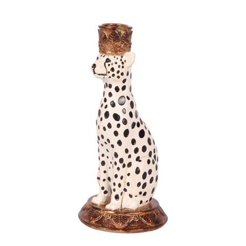Kandelaar Luipaard 23 cm - Wit- Resin