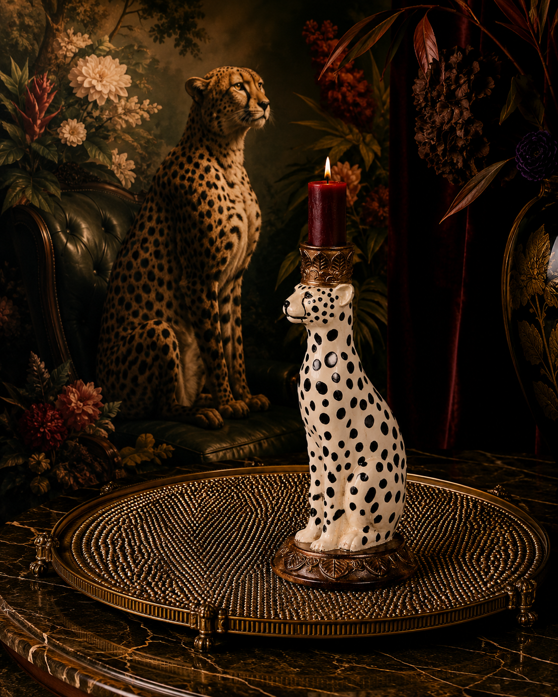 Leopard Candle Holder 23 cm - White - Re