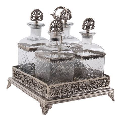 Dekanter-Set mit Ständer 26 cm - Silber - Glas
