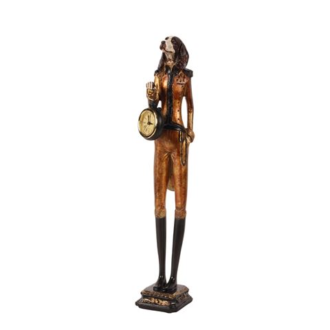 Stehender Hund mit Uhr, Figur 50 cm – Gold – Kunstharz