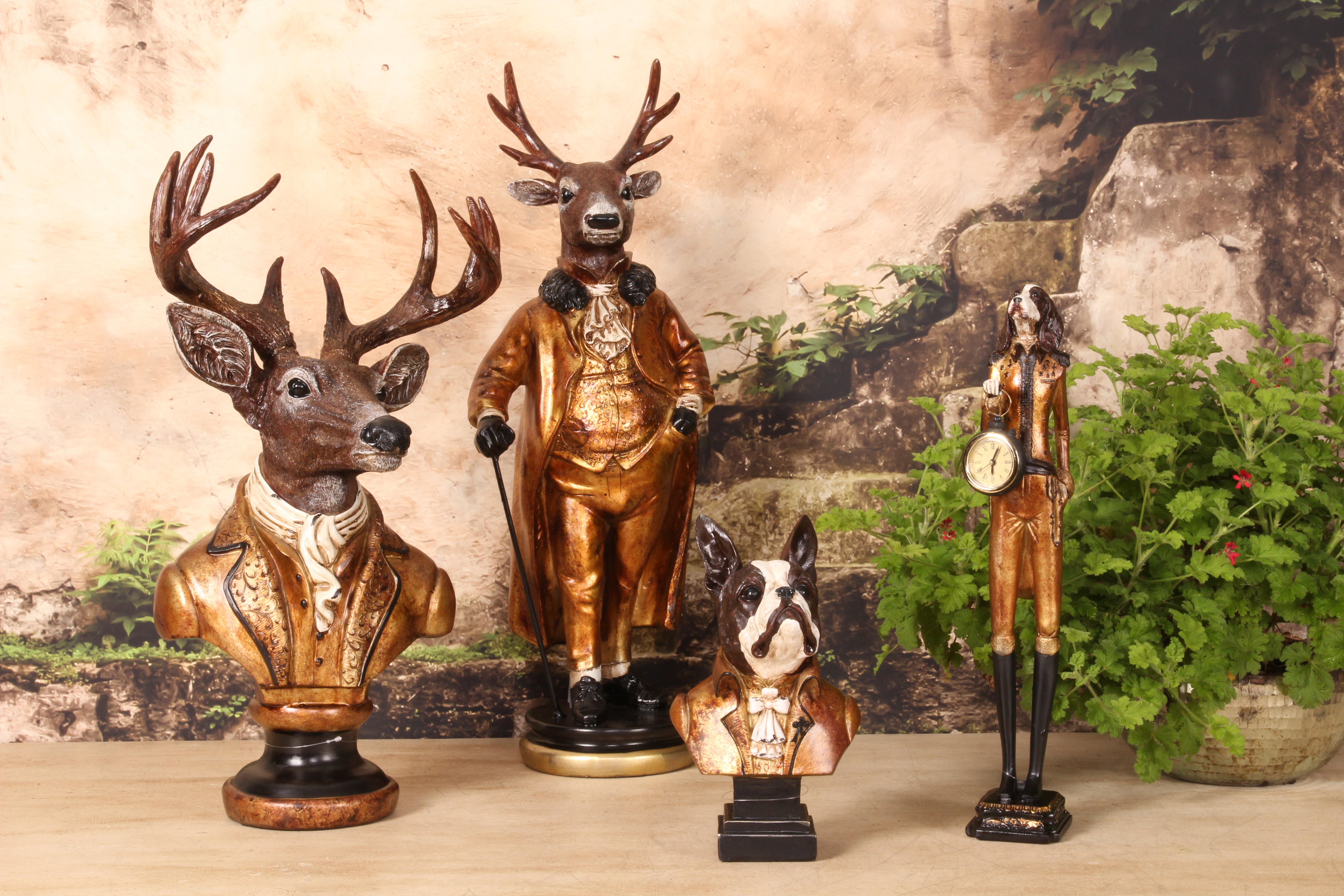 Hond met Klok 50 cm - Goud - Resin