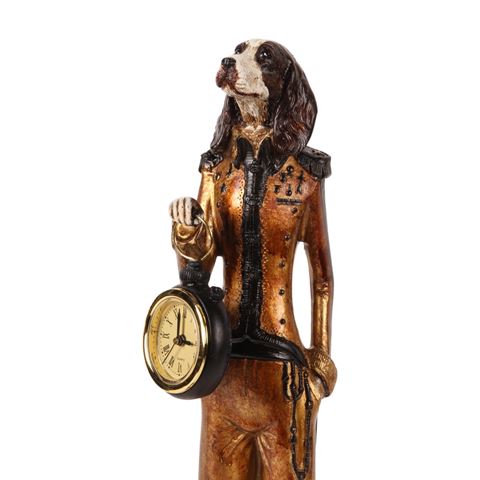 Stehender Hund mit Uhr, Figur 50 cm – Gold – Kunstharz