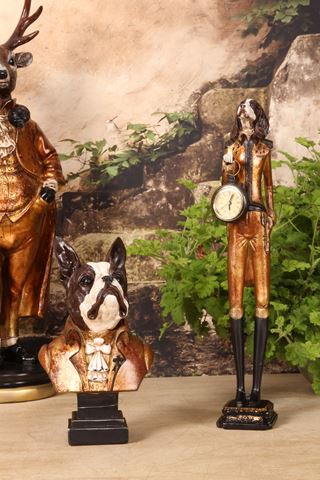 Stehender Hund mit Uhr, Figur 50 cm – Gold – Kunstharz
