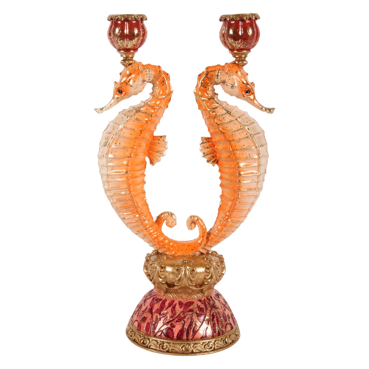 Kandelaar Zeepaardje 35 cm - Oranje - Resin