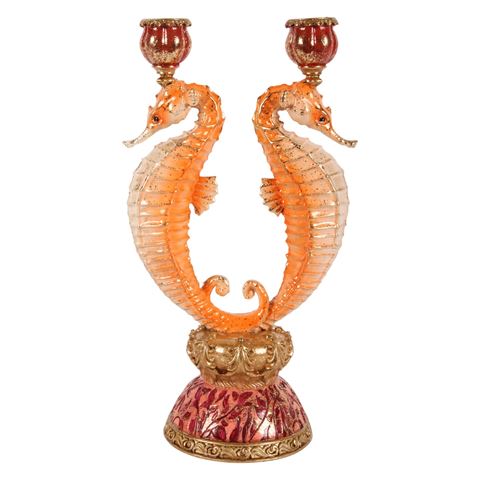 Kandelaar Zeepaardje 35 cm - Oranje - Resin