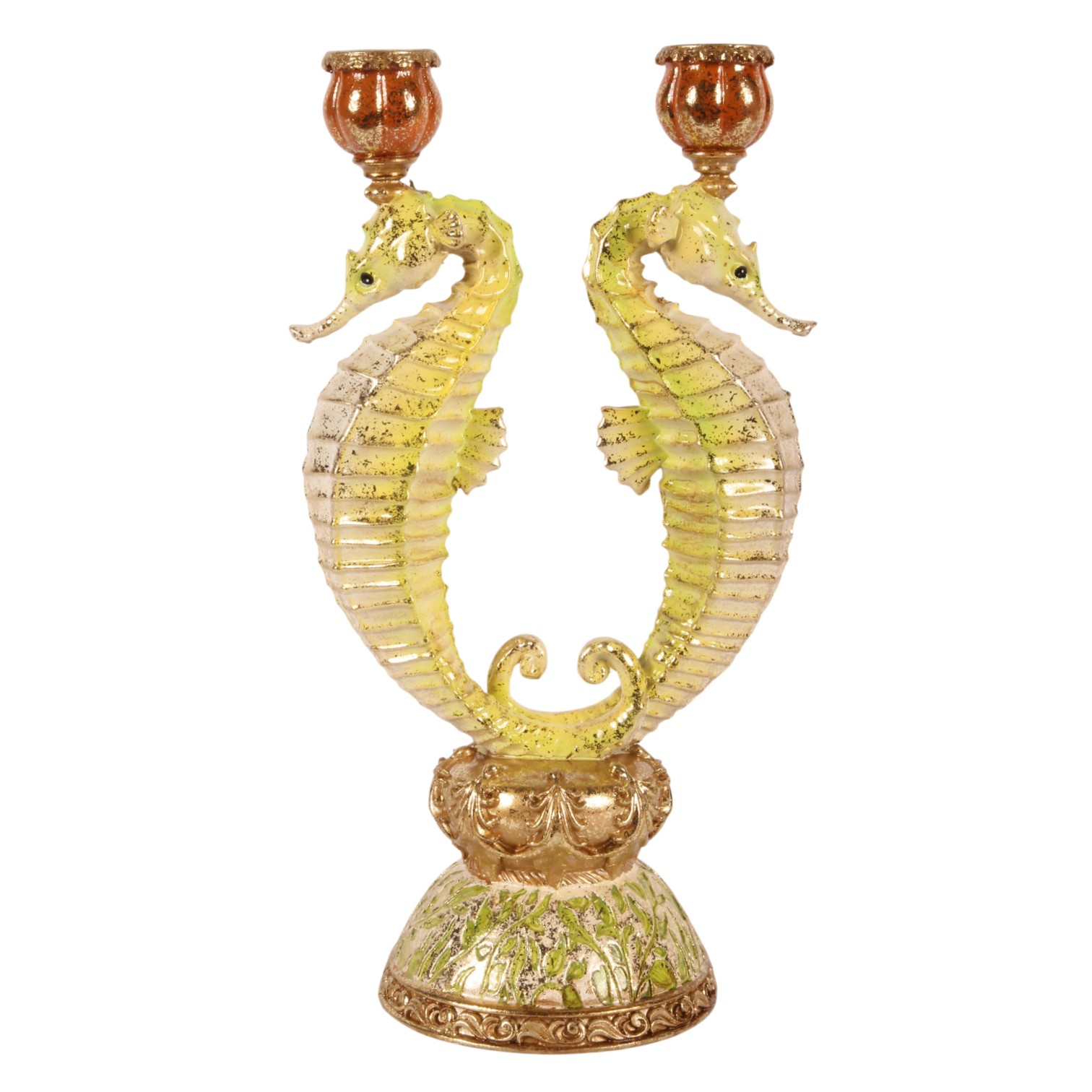 Kandelaar Zeepaardjes 35 cm - Groen - Resin