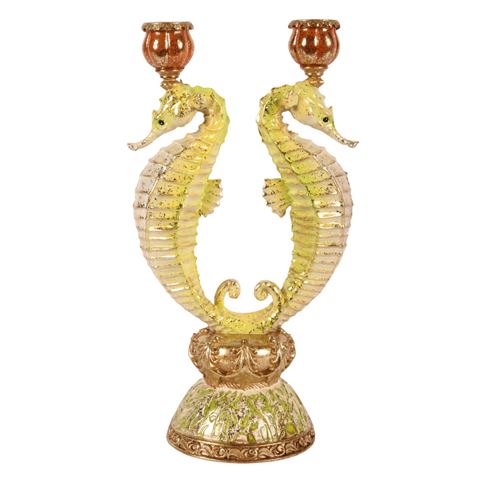 Kandelaar Zeepaardjes 35 cm - Groen - Resin