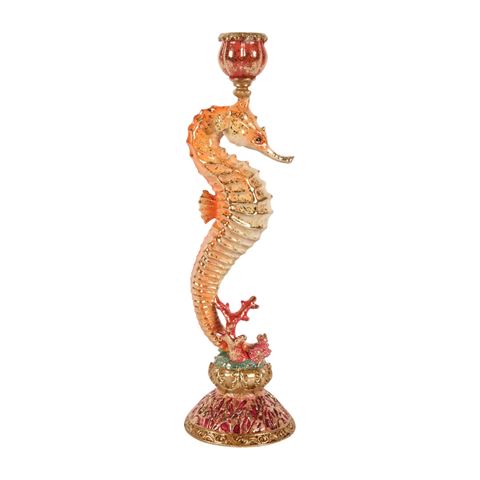 Kandelaar Zeepaardjes 35,5 cm - Oranje - Resin