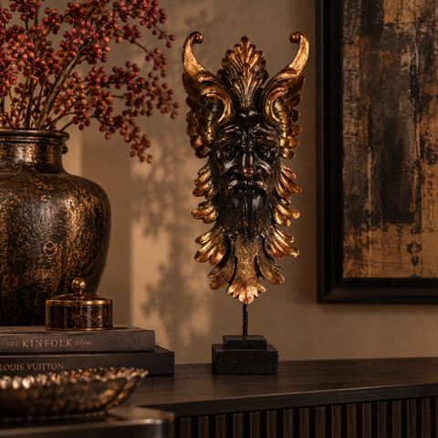 Groene Man Beeld op Standaard 47,5 cm - Zwart / Goud - Resin