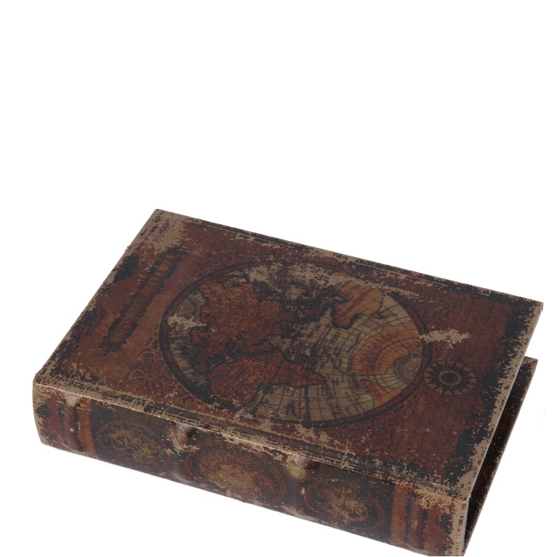Book Storage Box Worldmap 20 cm - Brown