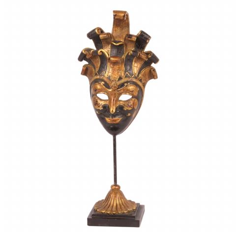 Mask on Stand 28 cm - Black/Gold - Resin