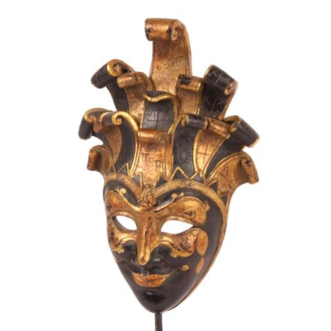 Mask on Stand 28 cm - Black/Gold - Resin