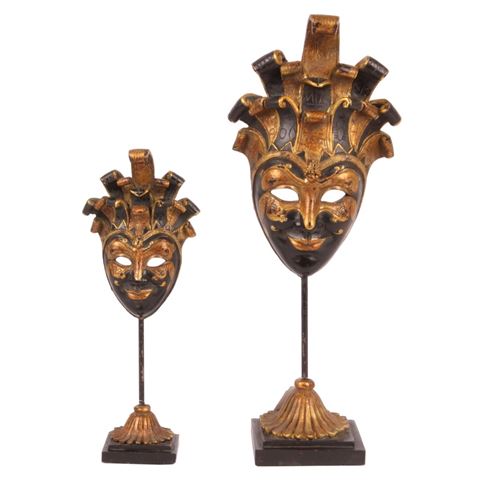 Mask on Stand 28 cm - Black/Gold - Resin
