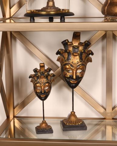 Mask on Stand 28 cm - Black/Gold - Resin