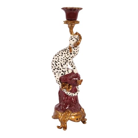 Kandelaar Luipaard 33 cm - Rood - Resin