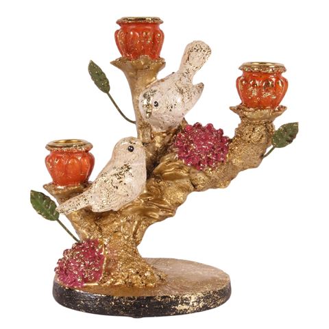 Kandelaar Vogels 19,5 cm - Goud - Resin