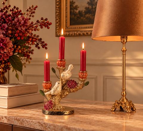 Kandelaar Vogels 19,5 cm - Goud - Resin