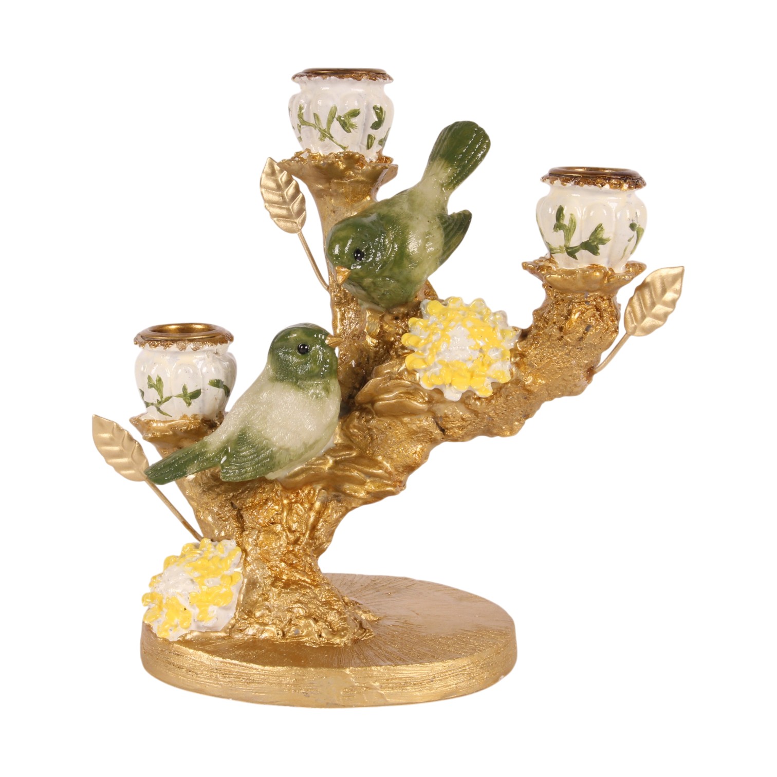 Kandelaar Vogels 19,5 cm - Groen - Resin