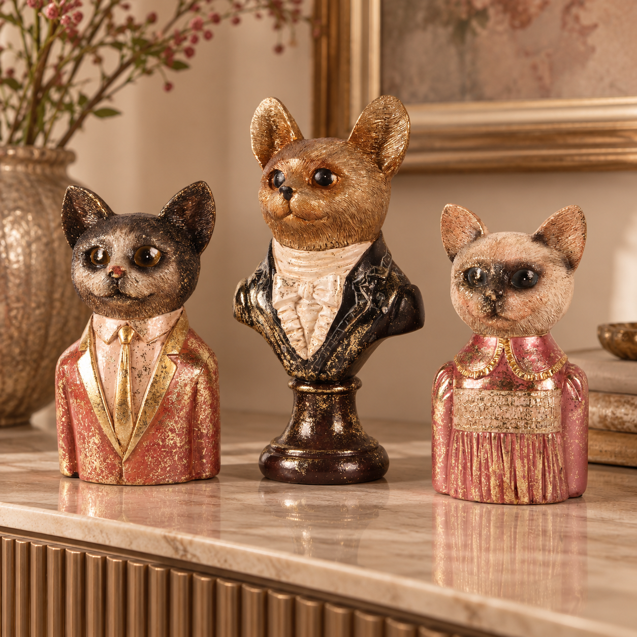 Kattenbeeldje 23 cm - Roze - Resin