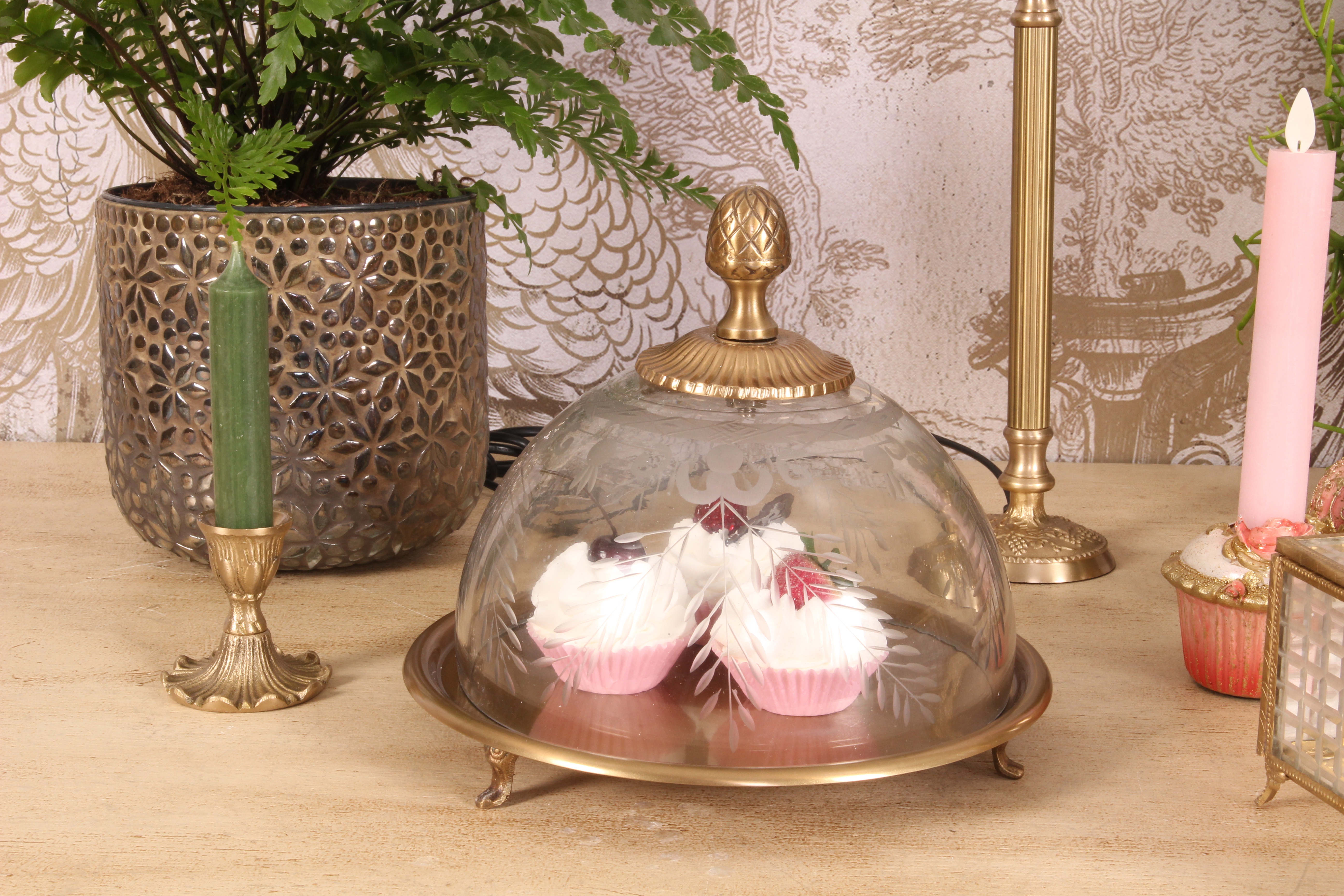 Taartplateau/Serveelschaal 23 cm - Rond - Goud - Glas