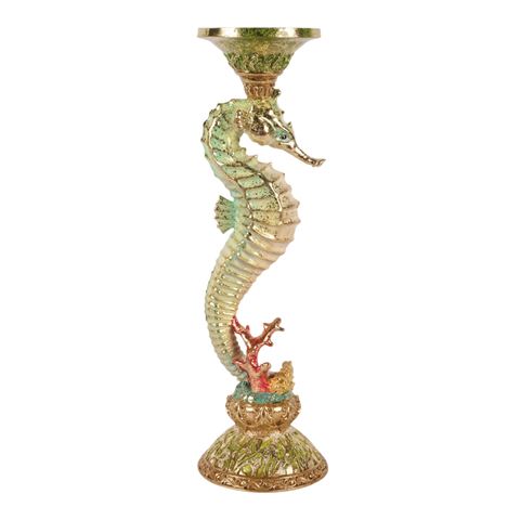 Kandelaar Zeepaardje 39,5 cm - Groen - Resin